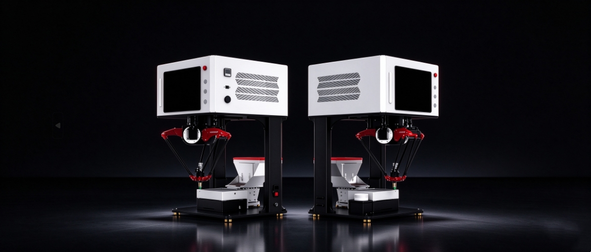 ATOMROBOT parallel-robot workstations shown in the company announcement.